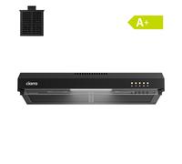 Ciarra Hotte aspirante encastrable 60 cm avec visière en verre frontale, design intégré, ventilateur 3 vitesses, mode évacuation et recyclage, finition noire, CRGCB6903D-FG