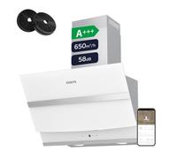 CIARRA CBCW6736N Hotte Aspirante Inclinée 60cm 750 m³/h - Hotte Tactile Class A - Filtre à Charbon Inclus - 3 Vitesses d’évacuation- Recyclage - LED Lampe - Blanc