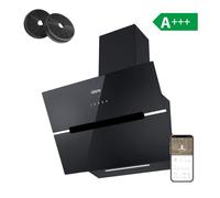 CIARRA Hotte Aspirante Tactile 60cm APP Contrôle 650 m3/h 4 Vitesses Booster 58dB Recyclage Noir