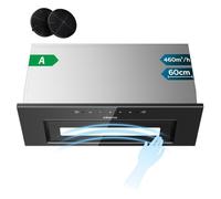 CIARRA Hotte Encastrable 60cm Tactile avec Senseur Gestuel 469 m3/h avec Filtre à Charbon Hotte Recyclage Noir CD6931BK