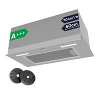 CIARRA Hotte Groupe Filtrant 60cm 704 m³/h 60 dB(A) 3 Vitesses Filtres charbon Inclus Recyclage ou Evacuation Inox CD6926AS