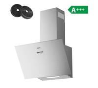 CIARRA Hotte Incliné 60cm 650m3/h A+++ 3 Vitesses 2pcs Filtre au charbon Recyclage ou Evacuation Couleur Acier