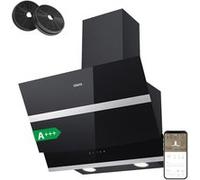 CIARRA Hotte Murale Inclinée 60CM 650m³/h 4 Vitesses - Booster Fonction- commande tactile ou WiFi Verre & Inox - Noir - 736NBK60 Noir G