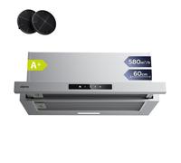 CIARRA Hotte Télescopique 60 cm - 580 m³/h Tactile - 3 Vitesses - 62dB - avec 2 Filtre Actif- Hotte Encastrable Inox