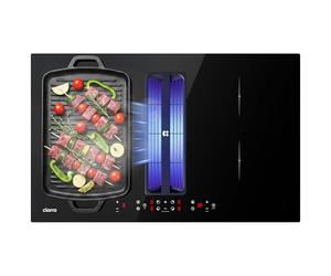 Ciarra Plaque Induction avec Hotte Intégrée 4 Feux 60cm CombiZone | 7000W, 522m³/h, Plasma Anti-Odeurs, Boost, 9 Niveaux, 4 Vitesses, Sécurité Enfant, Évacuation ou Recyclage