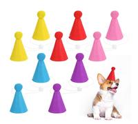 CIATBYYJ Lot de 10 mini chapeaux de fête pour animaux en peluche, chapeaux d'anniversaire en feutre réglables avec pompons de couleurs assorties, mini chapeau de fête pour chiens, chats, poupées et