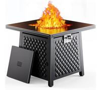 Ciays Table de cheminée à gaz de 81,3 cm, 50 000 BTU d'extérieur au propane avec dessus en acier et pierre de lave, table carrée 2 en 1 pour réunions, fêtes sur le patio, terrasse,