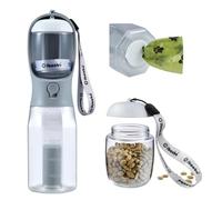 Cibaabo Bouteille d'eau pour chien avec récipient de nourriture et support de sac à déjections, bol d'eau de voyage, distributeur portable pour animal domestique, accessoires pour chien, accessoires
