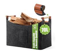 Ciberate Panier à bois de chauffage en feutre extra épais et poignée renforcée - Panier en feutre pliable - Sac de rangement pour bois, courses (XXL 70 L (55 x 32 x 40 cm)