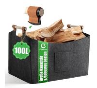 Ciberate XXXL 100L Panier en feutre Panier en bois pour bois de cheminée Panier en bois de chauffage Sac en feutre pliable avec poignées antidérapantes et poche frontale Panier à bois de feu comme