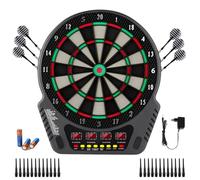 Cible de fléchettes électronique, FB-32 Professionnel Jeu de fléchettes électronique avec 4 affichages LCD et 6 fléchettes et 24 Embouts de fléchettes, 27 Jeux avec 243 Options de Jeu, E-Dartboards