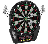 Cible de fléchettes électronique, Jeu de fléchettes électronique avec 4 écrans LCD, 6 fléchettes et 24 têtes de flèche, 27 Jeux, 243 Options de Jeu, Cible de fléchettes électrique avec Adaptateur de
