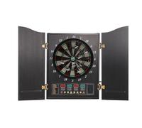 Cible de fléchettes électronique professionnelle avec portes, 4 voyants LED, 27 jeux différents, 243 variantes de jeu pour jusqu'à 16 joueurs (noir avec portes, 102 x 62 cm)