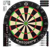 KESSER® Cible de fléchettes en liège avec 9 fléchettes Professionnelles + 21 ailettes Pro + Accessoires - Fléchettes en Acier - Pointe en métal Professionnelle - Jeu de fléchettes avec kit de Montage