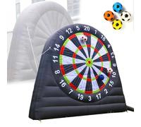 Cible de Fléchettes Gonflable Géante 3 Mètres, Jeu de Kick Dart avec Fléchettes Autocollantes Souffleur 370W, 8 Ballons de Football Adhésifs, pour Fêtes en Plein Air dans
