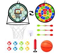 Cible de fléchettes pour enfants, cible de fléchettes avec support de basket, jeu de fléchettes double face, jeu de fléchettes avec balles adhésives, basket-ball gonflable, accrochage, intérieur et