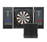 SPORTNOW Cible de Fléchettes en Sisal avec Cabinet, Jeu de Fléchettes avec 6 Fléchettes Pointe Acier et 2 Tableaux de Score, Protection Murale, pour Adulte, Noir