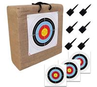 Cible de Tir à l'Arc en Paille Artisanale Éco-Responsable, 60x60cm Surdimensionnée, 30cm Épaisse, Avec 100 Feuilles de Cible Pro 40x40cm et 6 Clous, Durable pour Tous les Archers(60*60*18cm)