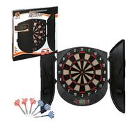AKTIVE Cible de Fléchettes Électronique Murale 54 cm, 26 Jeux et 70 Variantes, Panneau Numérique, Lumières, 6 Fléchettes et 6 Pointes Supplémentaires, Portes Pliantes, 2 Piles AA (Non Incluses)