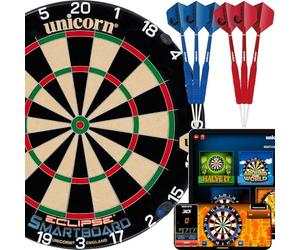 Cible électronique Unicorn | Smartboard | Sisal Traditionnel à Poils | Se connecte à l'application Bluetooth Scorebuddy | inclut 6 fléchettes à Pointe en Acier | Eclipse Professionnel