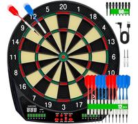 Cible Flechette Électronique, flechette electronique avec 35 Jeux, écran LCD, Instructions vocales, Convient pour 1 à 8 Joueurs, 12 fléchettes Souples, comptage Automatique des Points
