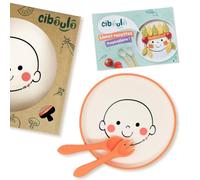 Ciboulo Box Repas Enfant, Assiette en Silicone avec Couverts, Set de Vaisselle Bébé Motif Bonhomme