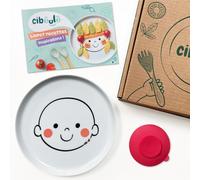 Ciboulo Box Repas Enfant, Assiette Porcelaine avec Motif Bonhomme, Ventouse Silicone, Livret 12 Pages de Recettes
