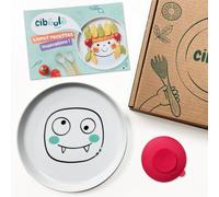 Ciboulo Box Repas Enfant, Assiette Porcelaine avec Motif Monstre, Ventouse Silicone, Livret 12 Pages de Recettes