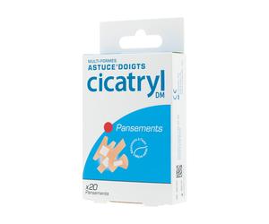CICATRYL DM Astuce'Doigts, assortiment de 20 pansements ergonomiques, multi-formes et résistants à l'eau pour petites plaies, coupures, écorchures. Dispositif médical. Pansement(S) pc(s)