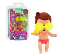 Cicciobello Amicicci, Bébé avec expressions rigolotes, Série Plage, Lunettes changent de couleur et accessoires, Modèle Fille Cheveux Marron, Jouet pour enfants dès 3 ans, GIOCHI PREZIOSI, CC0402