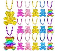 CiciBear Lot de 15 colliers à paillettes en forme d'ours avec perles Mardi Gras pour fêtes sur le thème des animaux, décorations d'intérieur, festivals, mariages, fêtes d'anniversaire, 5 couleurs