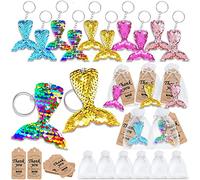 CiciBear Lot de 60 porte-clés à paillettes sur le thème de la sirène, 20 porte-clés queue de sirène + 20 étiquettes de remerciement Kraft + 20 sacs cadeaux en organza, cadeaux de fête pour un anniversaire, une fête prénatale, Noël