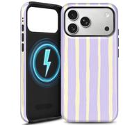 CICIBER Coque pour iPhone 17 Pro Max Compatible avec Magsafe, Silicone Housse éTui Aesthetic Motif Rayé Estival, Double Couche De Protection Antichoc, Lavande Et Jaune