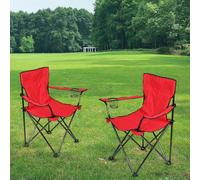 CICICOLA Lot de 2 Chaise Pliante Camping Fauteuil Pliable Chaise de Plage Ultra léger avec Porte Gobelet, Rembourrage en Mousse, Idéal Voyages, Pêche, Festival, Camping, Plage-Rouge-2PC