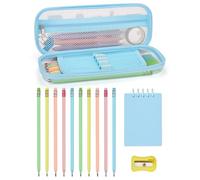 CICIGETI Trousse Kawaii Style Anime, Set de Papeterie avec Trousse Bleue Transparente, 10 Crayons, Taille-Crayon et Carnet - Cadeau Rentrée Scolaire & Anniversaire, Cadeau Fille 5 6 7 8 9 10 Ans