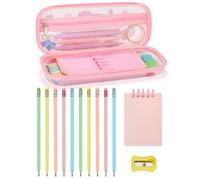 CICIGETI Trousse Kawaii Style Anime, Set de Papeterie avec Trousse Rose Transparente, 10 Crayons, Taille-Crayon et Carnet - Cadeau Rentrée Scolaire & Anniversaire, Cadeau Fille 5 6 7 8 9 10 Ans
