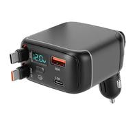 ciciglow Chargeur de Voiture Rétractable, Chargeur de Téléphone de Voiture à Charge Rapide 4 en 1, Accessoires de Camion de USB C 65 W, Charge Rapide 137 W pour Hommes Femmes