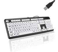 ciciglow Clavier à Gros Caractères, 104 Touches, Clavier USB Filaire à Contraste élevé avec Lettres Imprimées Surdimensionnées pour Les Personnes Malvoyantes et Malvoyantes(Le Noir)
