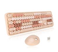 ciciglow Combo Clavier et Souris sans Fil, Machine à écrire à Touches Rondes Colorées avec Pavé Numérique, Kawaii Ergonomique à 104(Couleur de thé au Lait sucré mélangée)