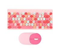 ciciglow Ensemble Clavier et Souris Coloré, 2,4 G USB 86 Touches Rétro Rond Mignon Keycap 1200 DPI sans Fil Clavier et Souris pour Ordinateur, Ordinateur Portable, PC de Bureau, Mac(Rose)