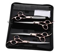 ciciglow Ensemble de Ciseaux de Coiffure pour Animaux de Compagnie, 7 Pouces, 4 Pièces, avec Poignées Dorées et Peigne, Facile à Ranger dans un Sac en Cuir PU pour le Toilettage