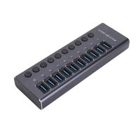 ciciglow Hub de Données USB 3.0 alimenté, 10 Ports de Données USB 3.0 avec Commutateur Individuel, Séparateur de Hub de Données USB avec Adaptateur d'alimentation 60W (Prise UE)