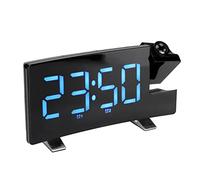 ciciglow Réveil à Projection Numérique, Réveil LED avec Projection sur Mur au Plafond Projecteur à 180 ° Chargeur USB Batterie de Secours pour Gros Dormeurs Enfants Adultes Personnes(Police Bleue)