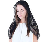 CICILIAYA Mantilla Voile pour messe, chapelle et église - Voile en dentelle longueur épaule en noir ou blanc - Cadeaux de première communion pour femmes et filles, Noir , taille unique