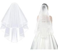 CICILIAYA Voile de mariée simple en tulle blanc ivoire avec bord en ruban avec peigne pour mariée, enterrement de vie de jeune fille, costume Chucky, cadeau de bal, Halloween, première communion,