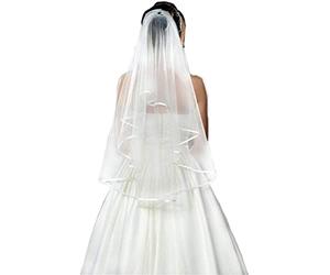 CICILIAYA Voile de mariée simple en tulle blanc ivoire avec bord en ruban avec peigne pour mariée, enterrement de vie de jeune fille, costume Chucky, cadeau de bal, Halloween, première communion,