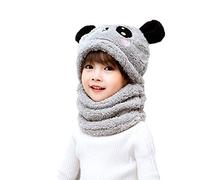 Cicilin Enfant Bonnet Bébé Peluche Cagoule Calotte Automne Hiver Filles Garçons Châles Capot Capuche Chaud Chapeau Bonnet Cache Cou Enfant Cagoule Hat (Panda Gris, S)