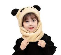 Cicilin Enfant Bonnet Bébé Peluche Cagoule Calotte Automne Hiver Filles Garçons Châles Capot Capuche Chaud Chapeau Bonnet Cache Cou Enfant Cagoule Hat (Panda Kaki, S)