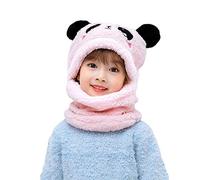 Cicilin Enfant Bonnet Bébé Peluche Cagoule Calotte Automne Hiver Filles Garçons Châles Capot Capuche Chaud Chapeau Bonnet Cache Cou Enfant Cagoule Hat (Panda Rose, L)