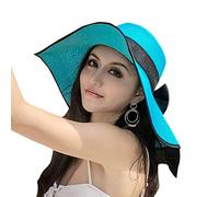 Cicilin Femme Capeline Pliable Chapeau de Soleil en Paille à Bord Large Décoration de Ruban Réglable Plage Eté Anti-UV Azuré (Bordure noire)